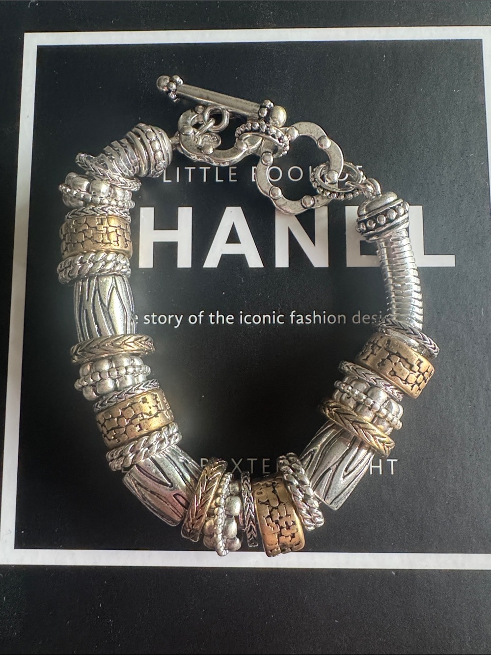 Vintage Premier Designs Stamled Two-Tone Silver and Gold Slider chain bracelet